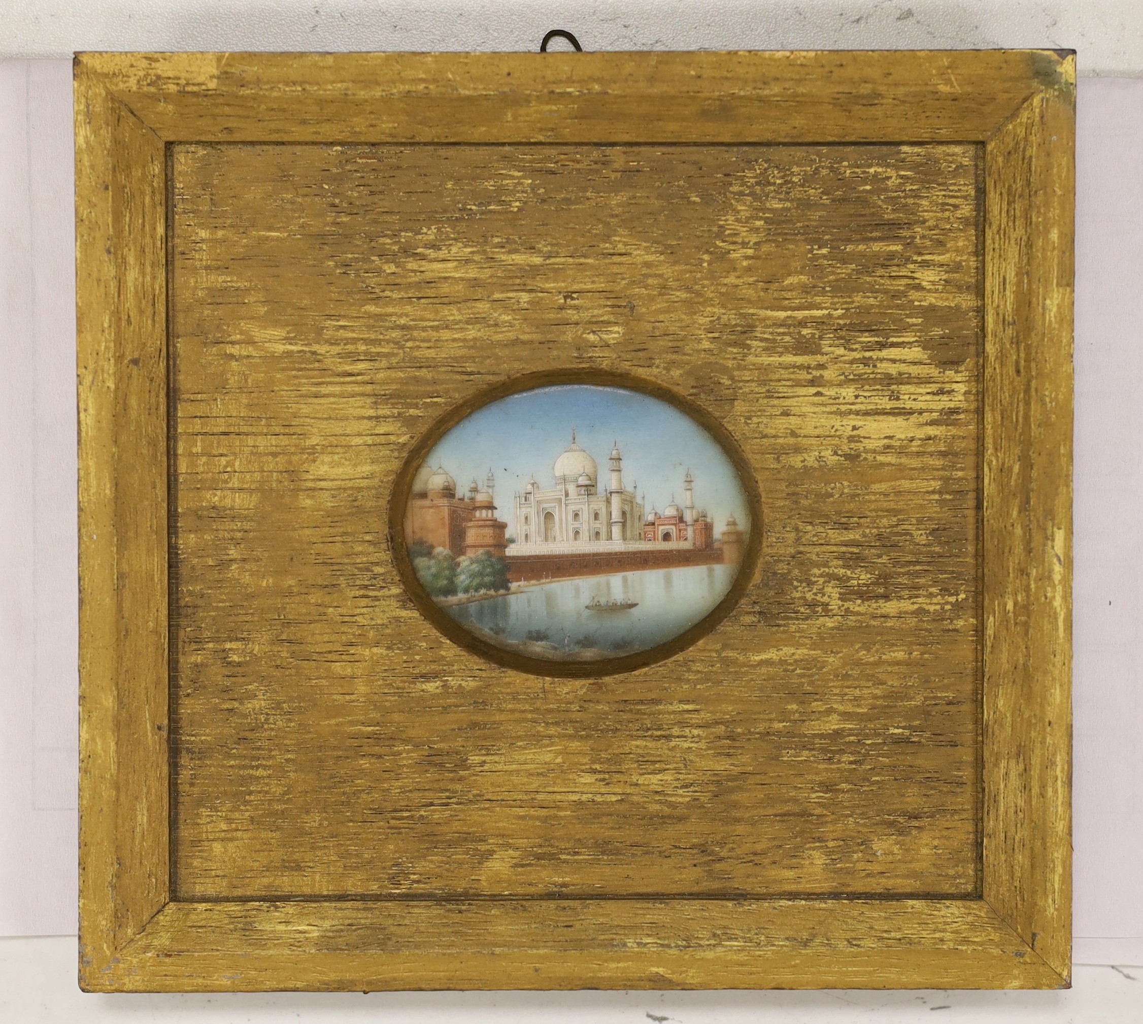 Late 19th century Indian School, oil on ivory, Miniature of the Taj Mahal, 4.5 x 6cm